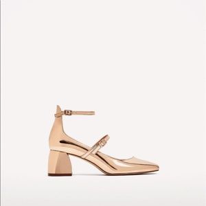 Zara Rose Gold Strappy Ballerina Mary Jane Heels